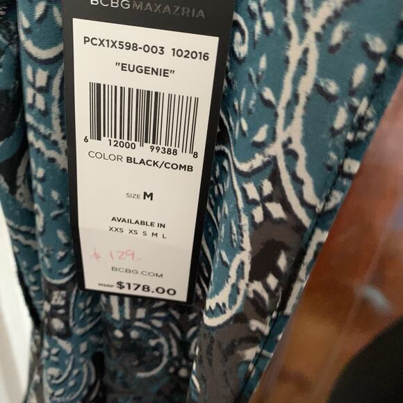 New NWT BCBG Maxazria Eugenie High Low Scroll Print Blouse MEDIUM Georgette Top - Picture 5 of 14